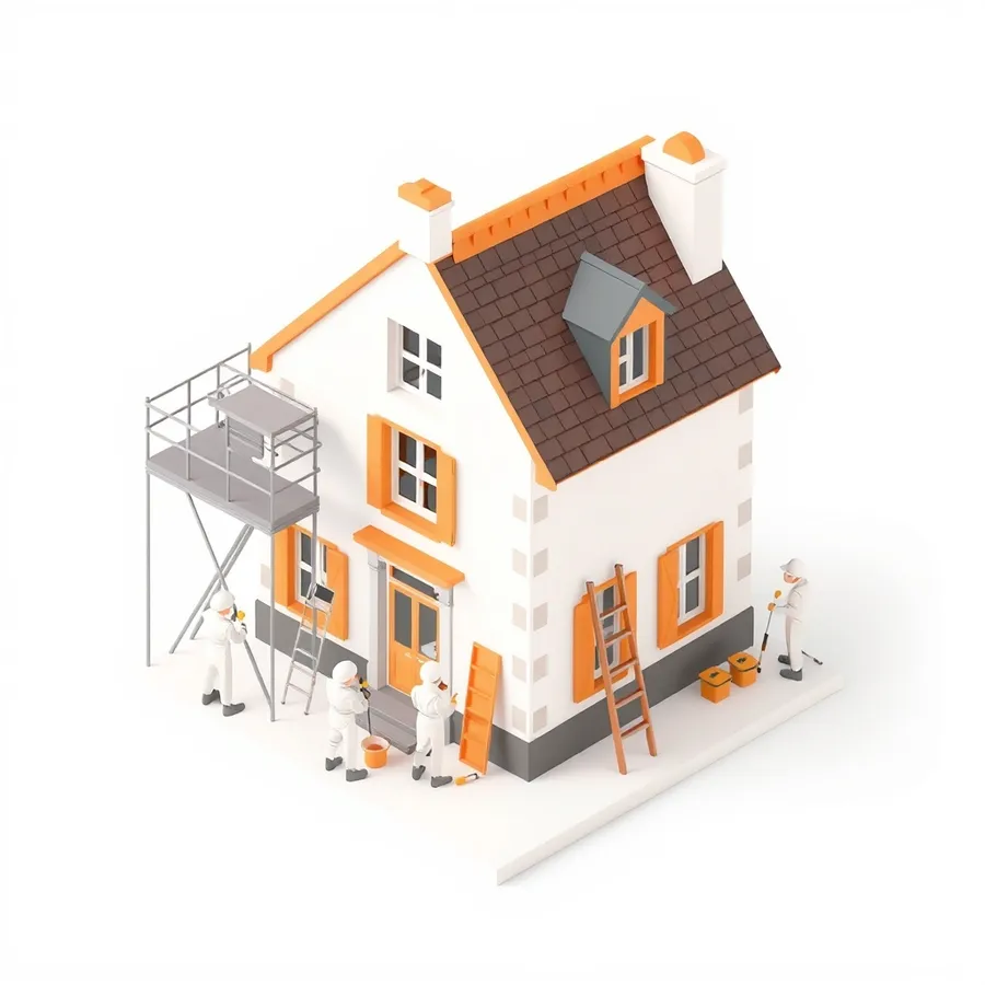 Travaux de peinture sur une maison dans le Rhône — illustration